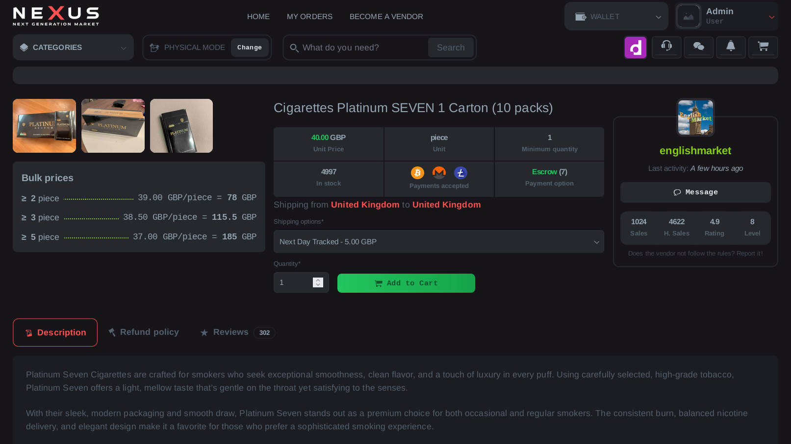 Nexus Market dashboard after login